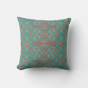 Almofada Pássaros arábicos Bohemian Boho Turquoise Red Gree