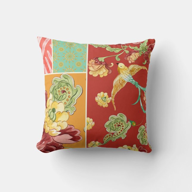 Almofada Pássaros boémios modernos da flor do estilo da (Frente)