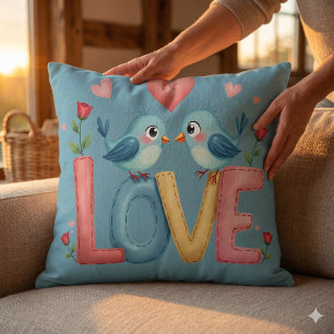 Almofada Pássaros de Amor Caprichosos Arte Pastel Cottageco
