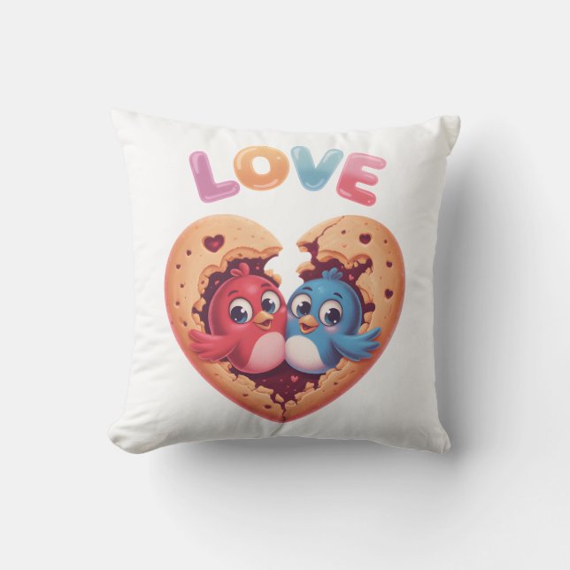 Almofada Pássaros de Amor Fofos em um Biscoito em Forma de  (Frente)