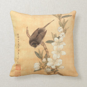 Almofada Pássaros e Pêssegos Ming Arte Oriental Dinastia