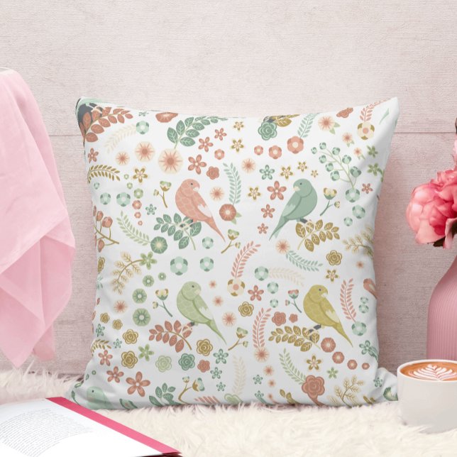 Almofada Pássaros e Ramais Shabby (Criador carregado)