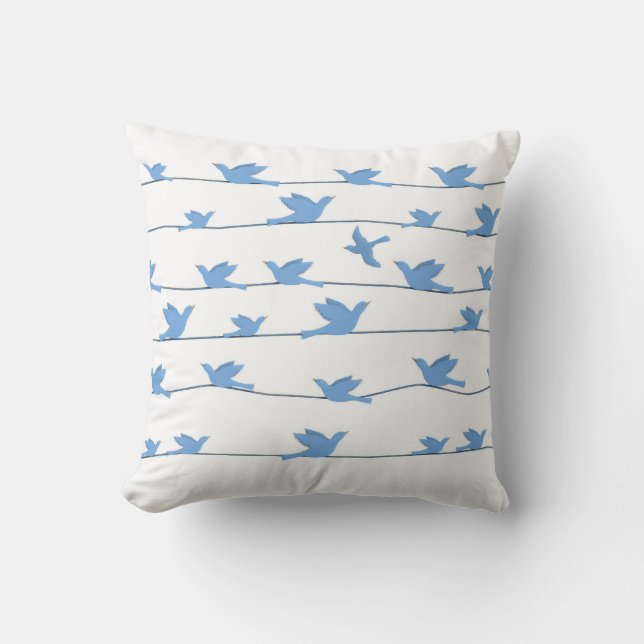 Almofada Pássaros em um fio, silhueta no azul (Frente)