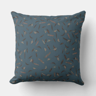 Almofada Pássaros Folhas Azul Terracota Empoeirado & Marrom