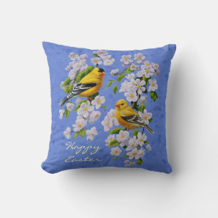 Almofada Pássaros Goldfinch e Flores Azul