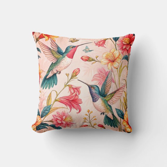 Almofada Pássaros Humming na Natureza (Frente)