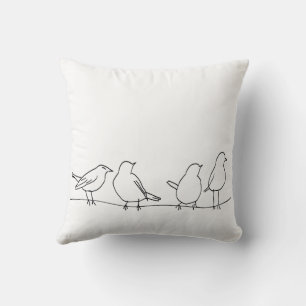 Almofada Pássaros Minimalistas em um Fio Arte Linear em Alm