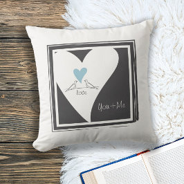 Almofada Pássaros Modernos Simples no Amor Coração Azul Cla