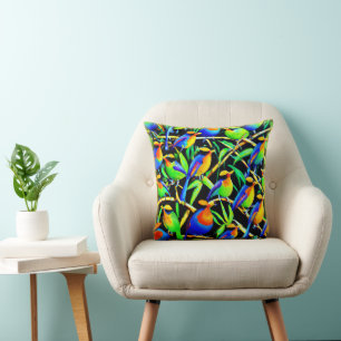 Almofada Pássaros Na Pintura De Árvores. Comprar Agora
