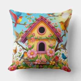 Almofada Pássaros Percorrendo uma Casa de Aves