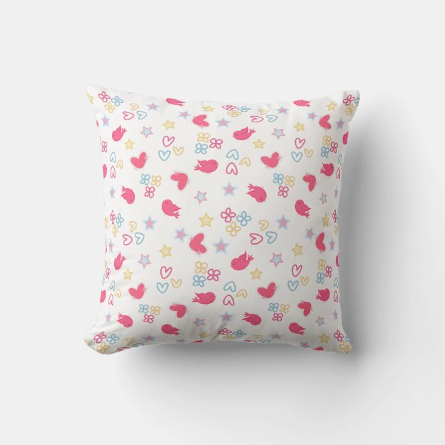 Almofada Pássaros Rosa e Corações de Amor (Frente)