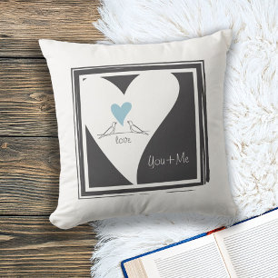 Almofada Pássaros Simples Modernos em Coração Azul Claro do