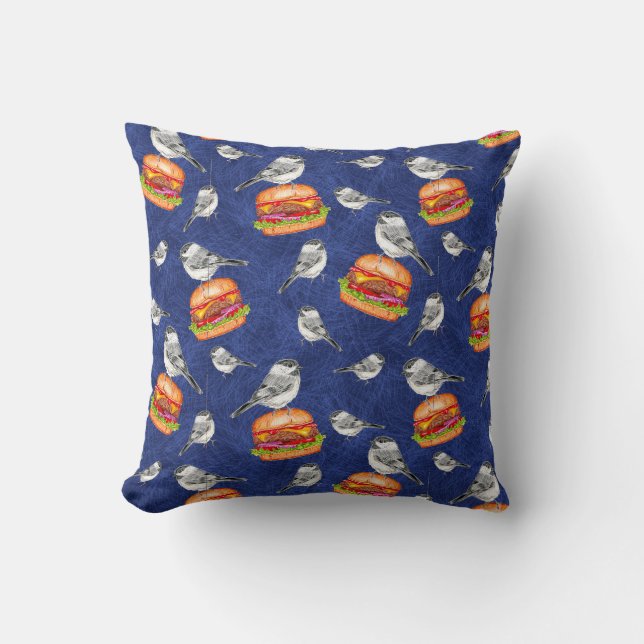 Almofada Pássaros Tahoe Cheeseburger em Azul Profundo (Frente)