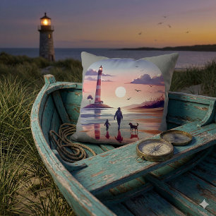 Almofada Passeio ao Pôr do Sol do Farol Cena Costeira