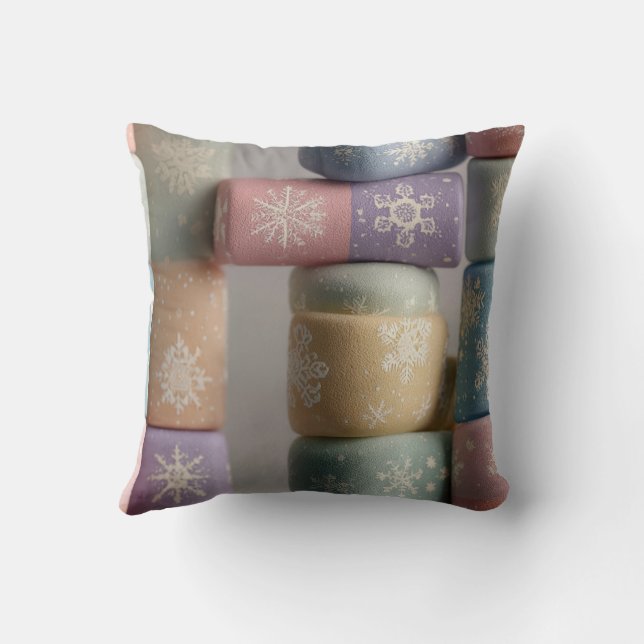 Almofada Pastel Abstract & Snowflake Patchwork Throw Pillow (Verso)