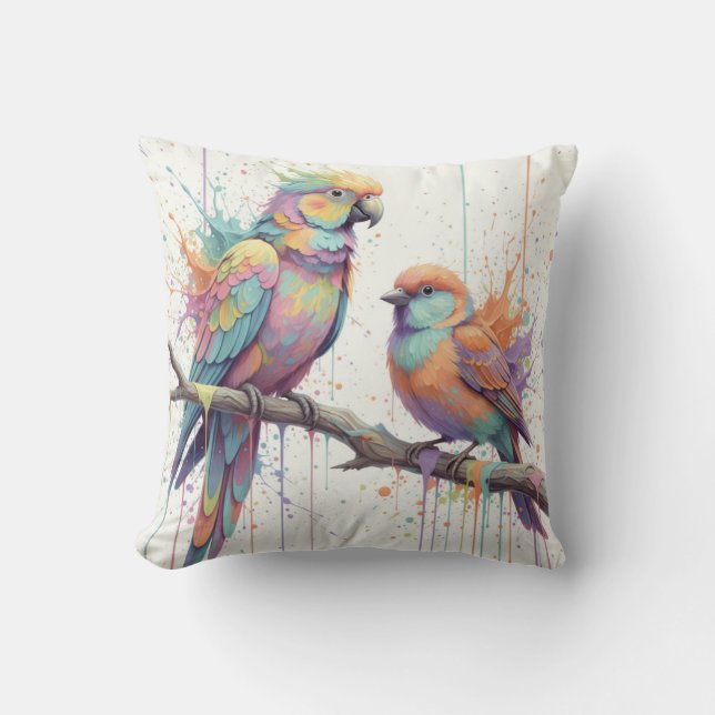 Almofada Pastel birds Throw Cushion (Frente)