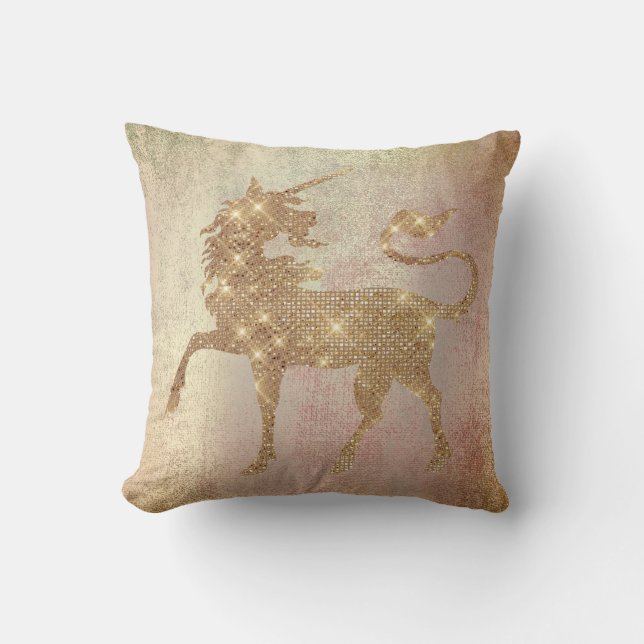 Almofada Pastel Blush Rosa Dourado Unicorn Painting Copper (Frente)