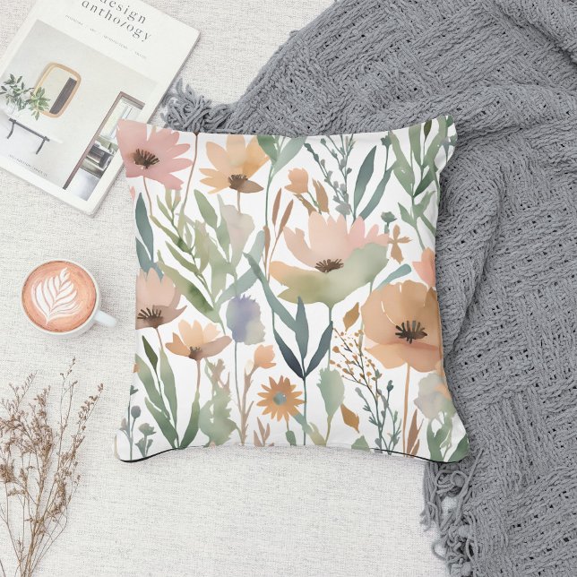 Almofada Pastel Boho Wildflower Watercolor Primavera (Criador carregado)