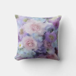 Almofada Pastel Cores Flores Abstrato de Elegante Roxo Azul