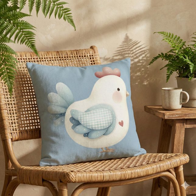 Almofada Pastel Cottagecore Chicken (Pastel Cottagecore Chicken Throw Pillow Mockup D)