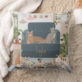 Almofada Pastel Cozy Cat Lounge e Plantas de Casa
