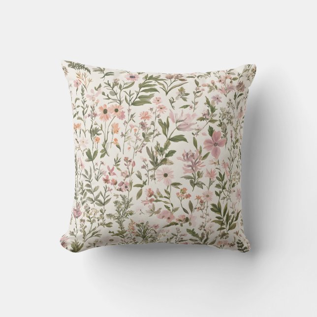 Almofada Pastel Elegante Roxo \ Flores selvagens cor-de-ros (Frente)