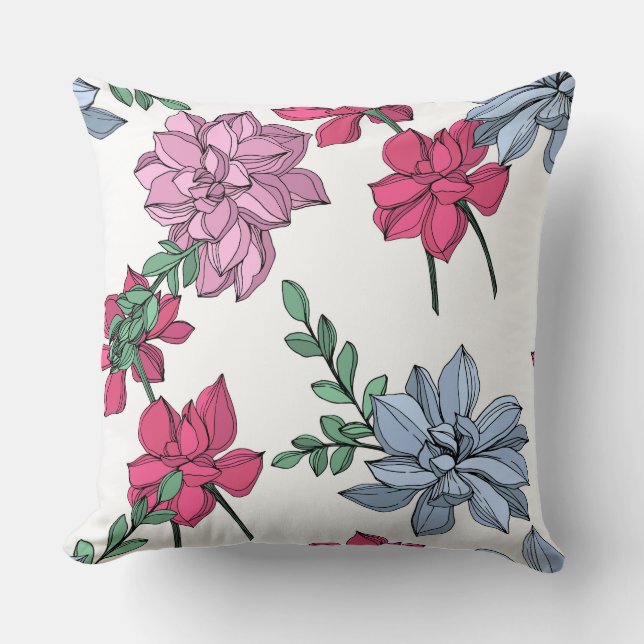 Almofada Pastel floral bem sucedido trabalha em azul, rosa  (Frente)