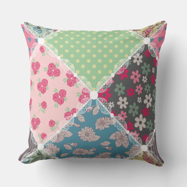 Almofada Pastel Floral Quilt Squares (Frente)