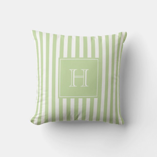 Almofada Pastel Green Monogram Stripe Preppy & Chic Spring  (Frente)