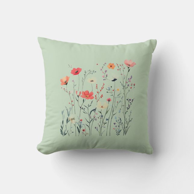 Almofada Pastel Green Wild Flowers Design, Summer Breeze, (Frente)