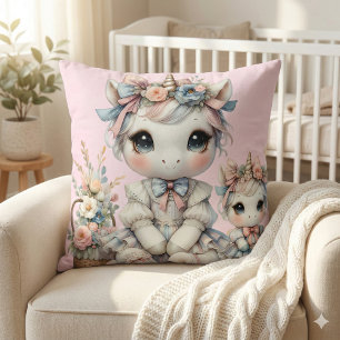 Almofada Pastel Kawaii Unicórnio Duo Mãe e Filha Rosa
