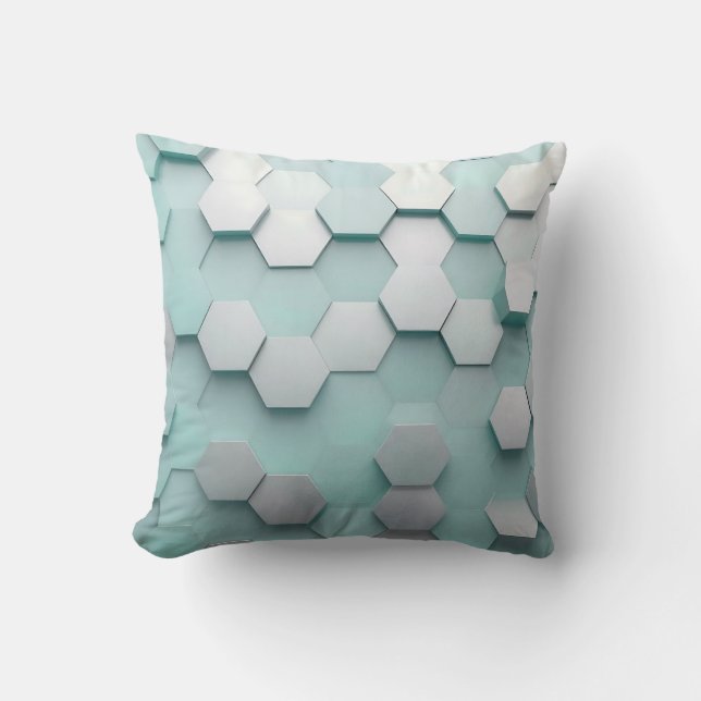Almofada Pastel Mint Hexágono Mosaico 3D (Frente)
