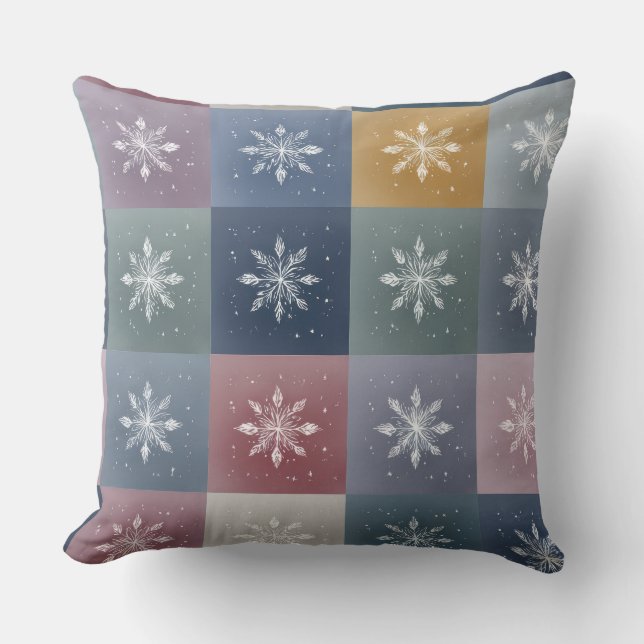 Almofada Pastel Patchwork Snowflake Floral Throw Pillow (Frente)