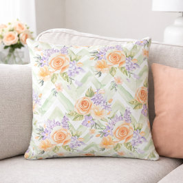Almofada Pastel Peach Lavender Floral Sage Chevron Pillow