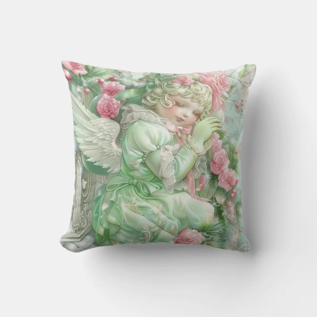 Almofada Pastel Pink and Green Christmas Throw Pillow (Frente)