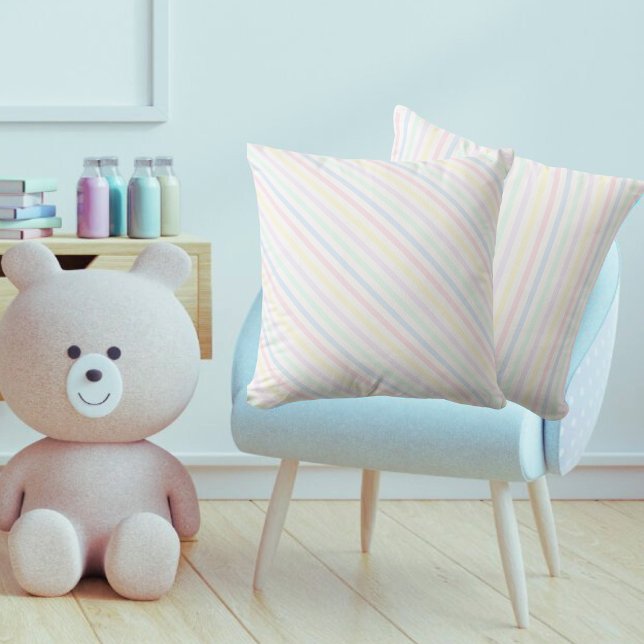 Almofada Pastel retrô com faixas de doce para diagnóstico (Boys Nursery - Front And Back)