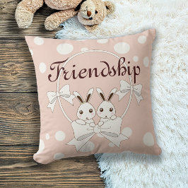 Almofada Pastel Rosa Fita Branca Gêmeas Coelhinhas Meninas 