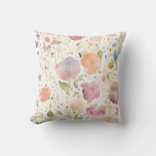 Almofada Pastel Rosa Pêssego Lilac Flores Selvagens Florest (Frente)