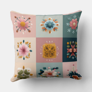 Almofada Pastel Snowflake & Floral Patchwork Throw Pillow –