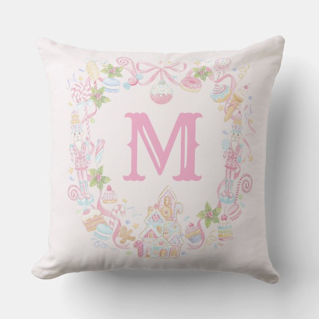 Almofada Pastel Sweet Holiday Treats Monogram Crest  (Frente)
