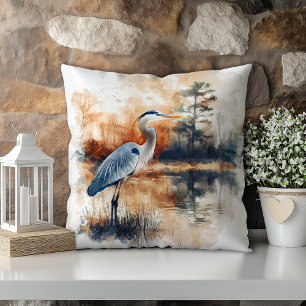 Almofada Pastel Watercolor Blue Heron Louisiana