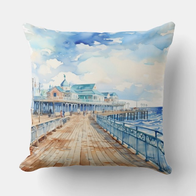 Almofada PASTEL WATERCOLOR BOARDWALL E PRAIA bonito (Frente)