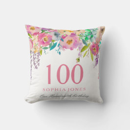 Almofada Pastel Watercolor Flowers 100th Birthday GIft