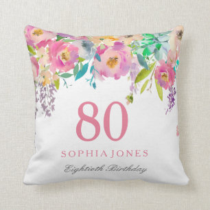 Almofada Pastel Watercolor Flowers 80 Aniversário Gift
