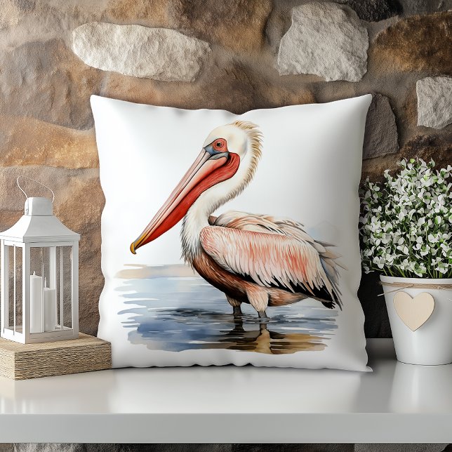 Almofada Pastel Watercolor Pelican Louisiana (Criador carregado)