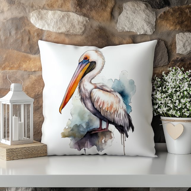 Almofada Pastel Watercolor Pelican Louisiana (Criador carregado)