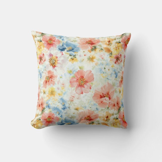 Almofada Pastel Wildflower Watercolor Botanical Floral Home (Frente)