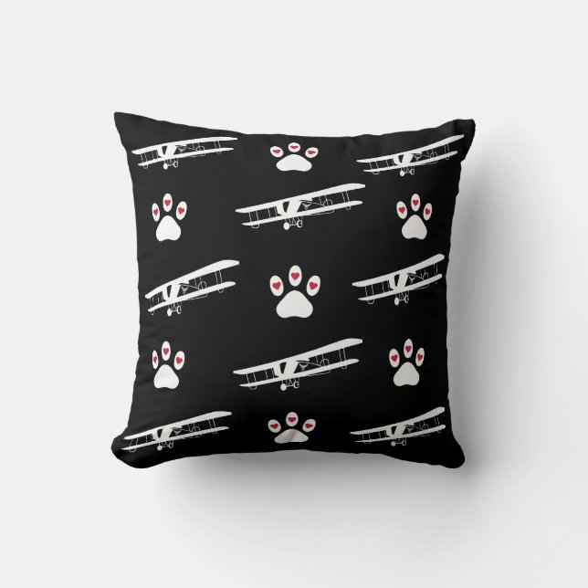 Almofada Pata de Cachorro e Avião, Aviação Fofa Simples (Frente)