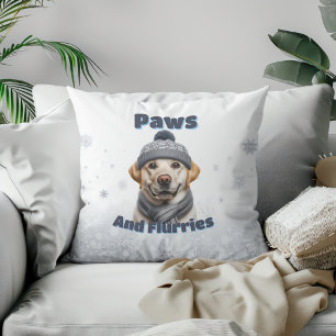 Almofada Patas & Flocos - Design de Cachorro de Inverno