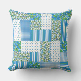 Almofada Patchwork azul, branco, glória verde da manhã